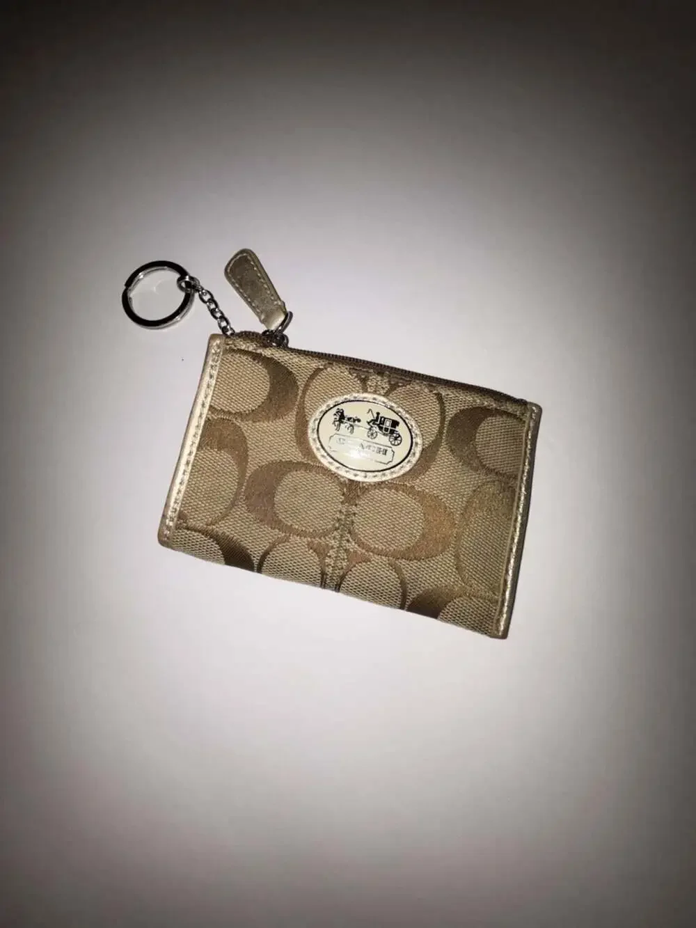 Coach Signature Canvas Key Pouch and Coin Case with Keyring